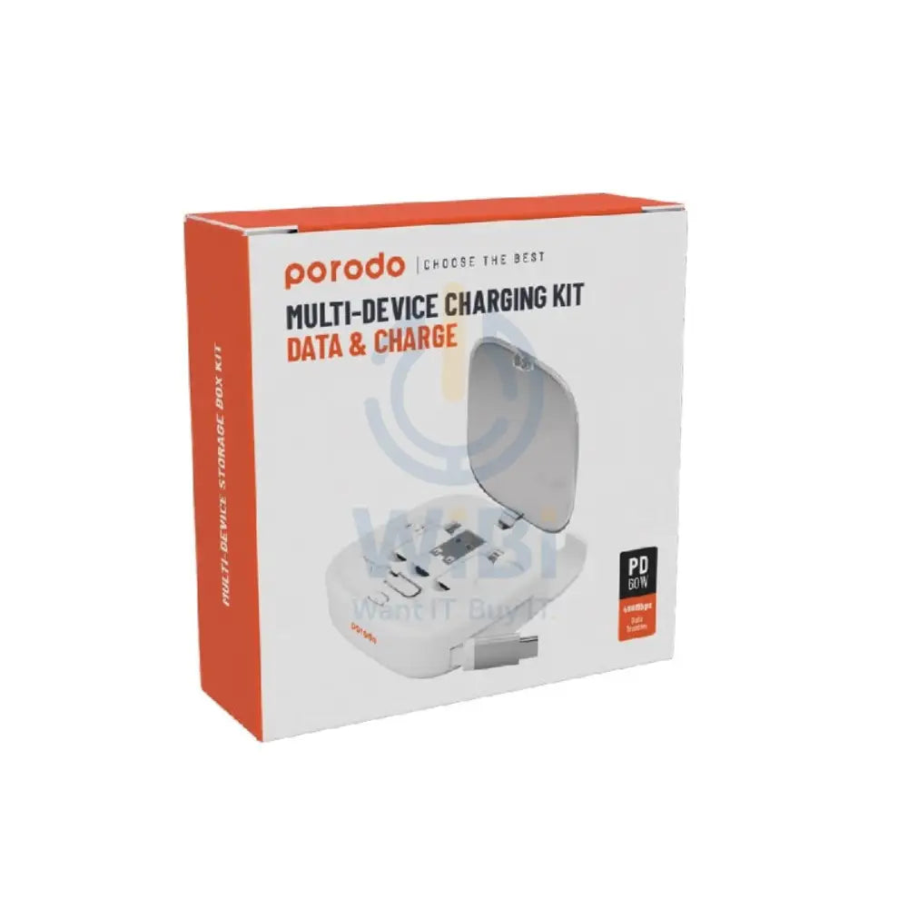 Porodo Multi-Device Charging Kit Data & Charge - 1M / USB-A / USB-C / Lightning / Micro USB / White Accessories >