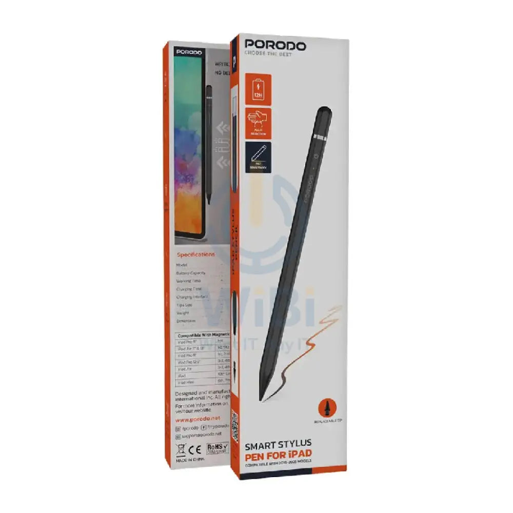 Porodo Smart Stylus Pen for iPad - 1.7mm / 140mAh / USB-C / Black Accessories > Mobiles & Tablets > Tablets > Stylus &