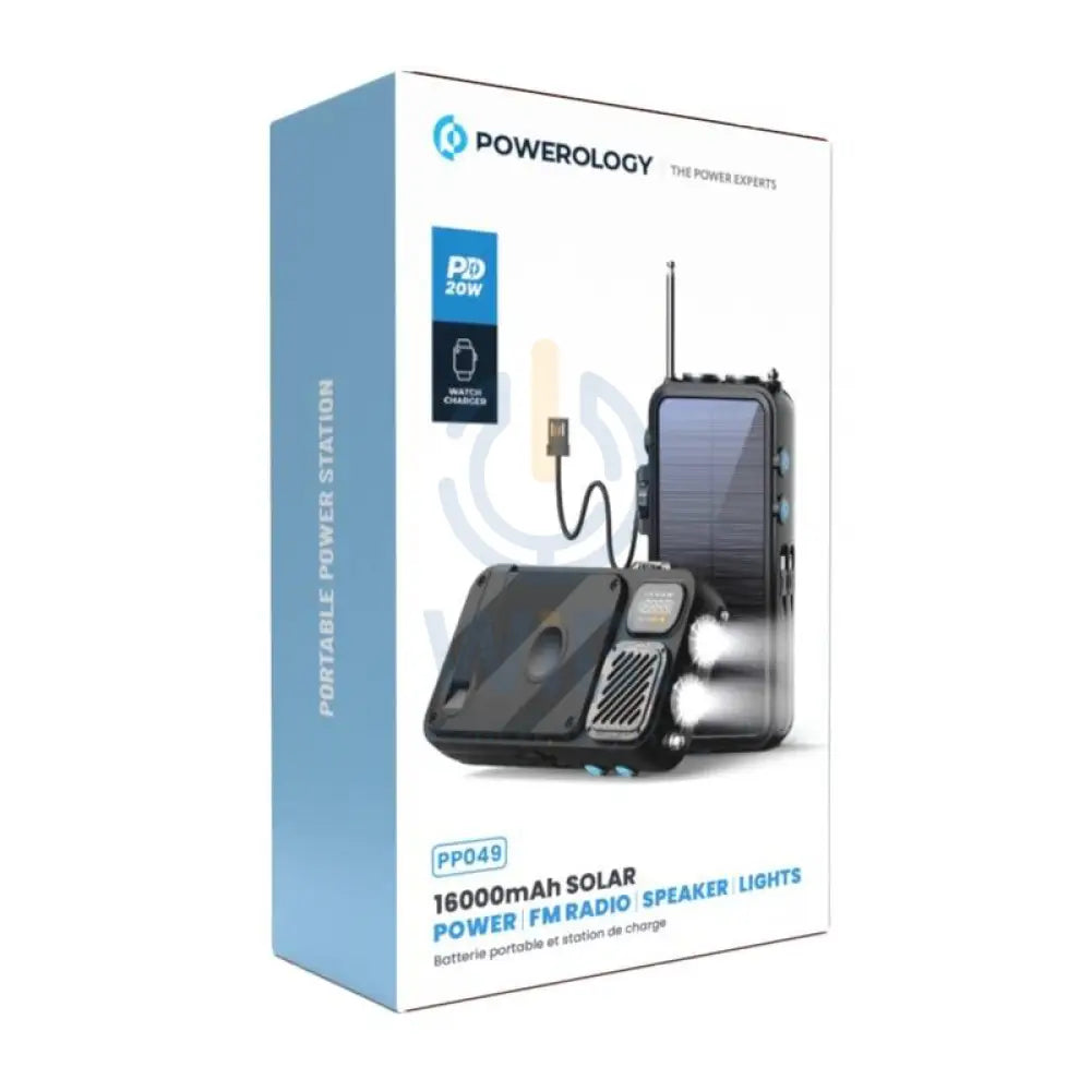 Powerology Solar Power Bank with FM Radio Speaker and Lights - 16000mAh / Black Accessories > Power Bank