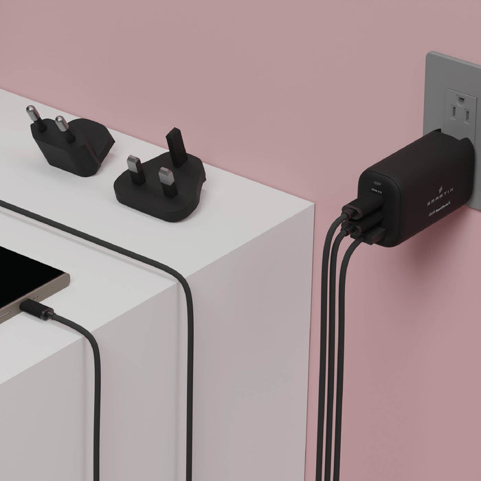 Smartix Premium GaN Wall Adapter - 65W / USB-A / USB-C / Black