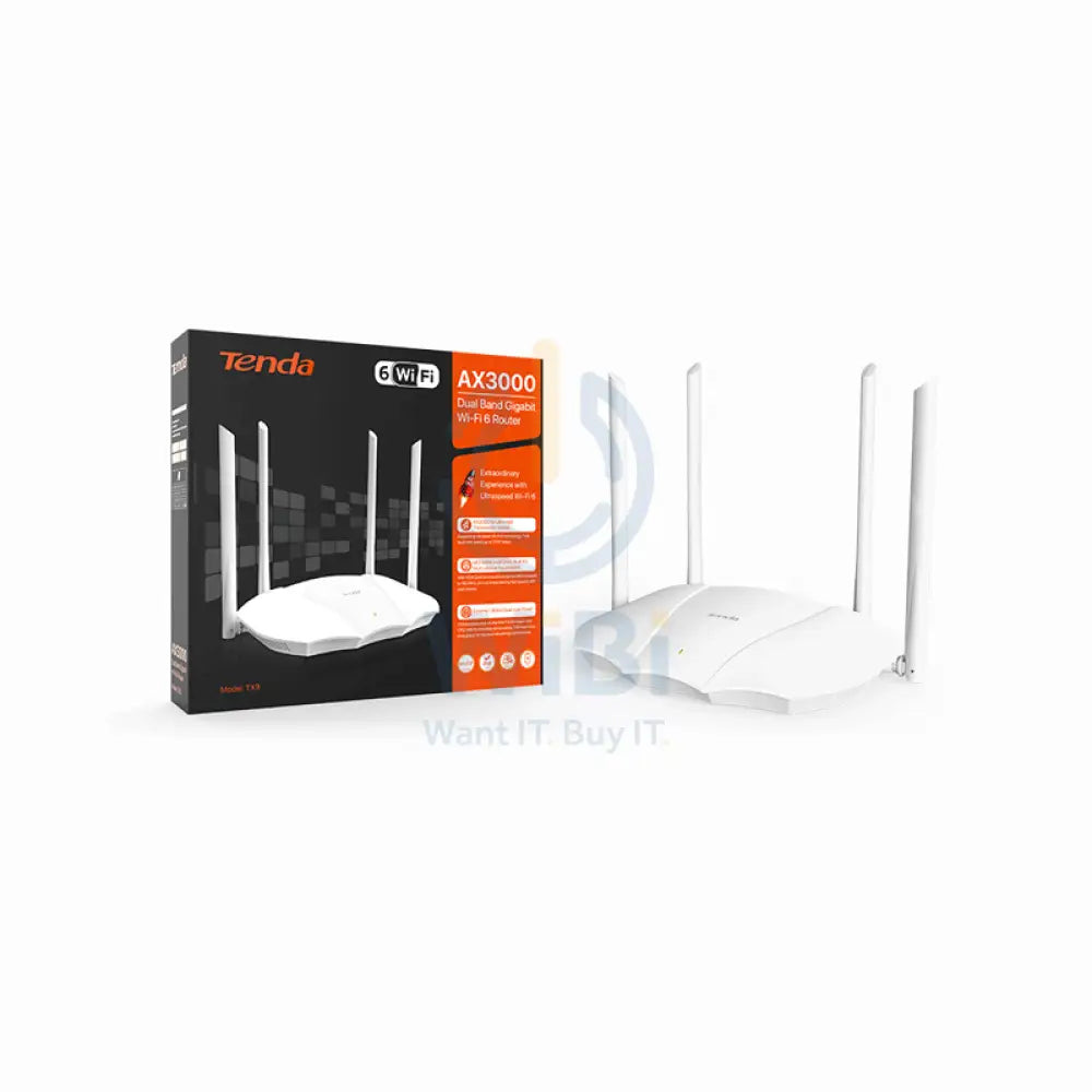 Tenda TX9 AX3000 Dual Band Gigabit Wi-Fi 6 Router - 574 Mbps / WAN / LAN / White Networking Products > Routers