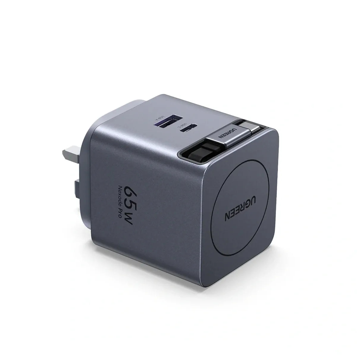 UGREEN GaN Fast Charger with Retractable Cable 2-port - 65W / Space Gray