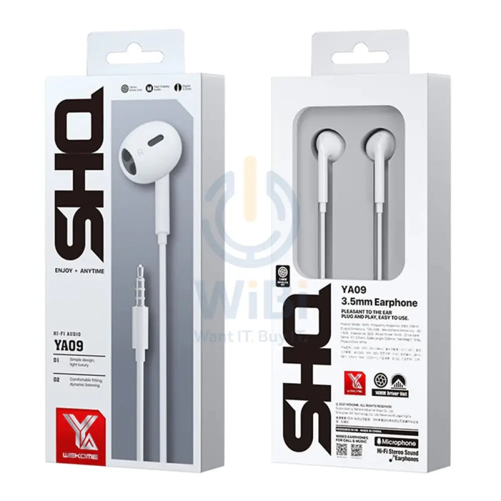 Wekome YA09 SHQ Series 3.5mm Music Semi-in-ear Wired Earphone - White Accessories > Audio > Headphones
