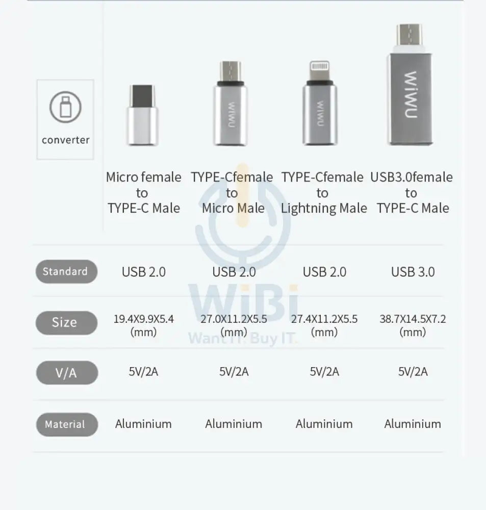 Wiwu Otg Aluminum Adapter Pack 4 In 1 Accessories > Cables & Converters > Cables