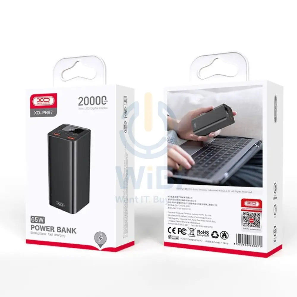XO PB97 Power Bank - 20000mAh / 65W / USB Type-C / USB Type-A Accessories > Power Bank