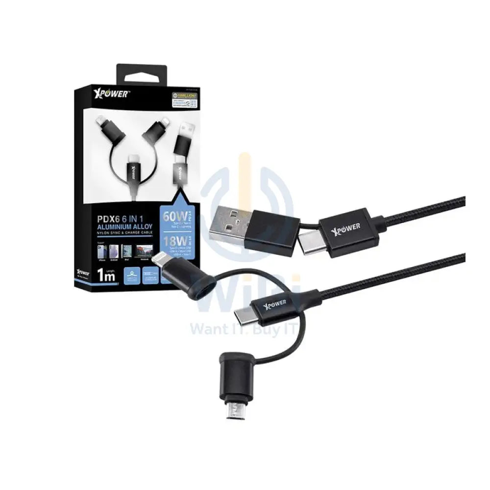 XPower 6-in-1 Cable - 1 Meter / 60W / Black Accessories > Cables & Converters > Cables