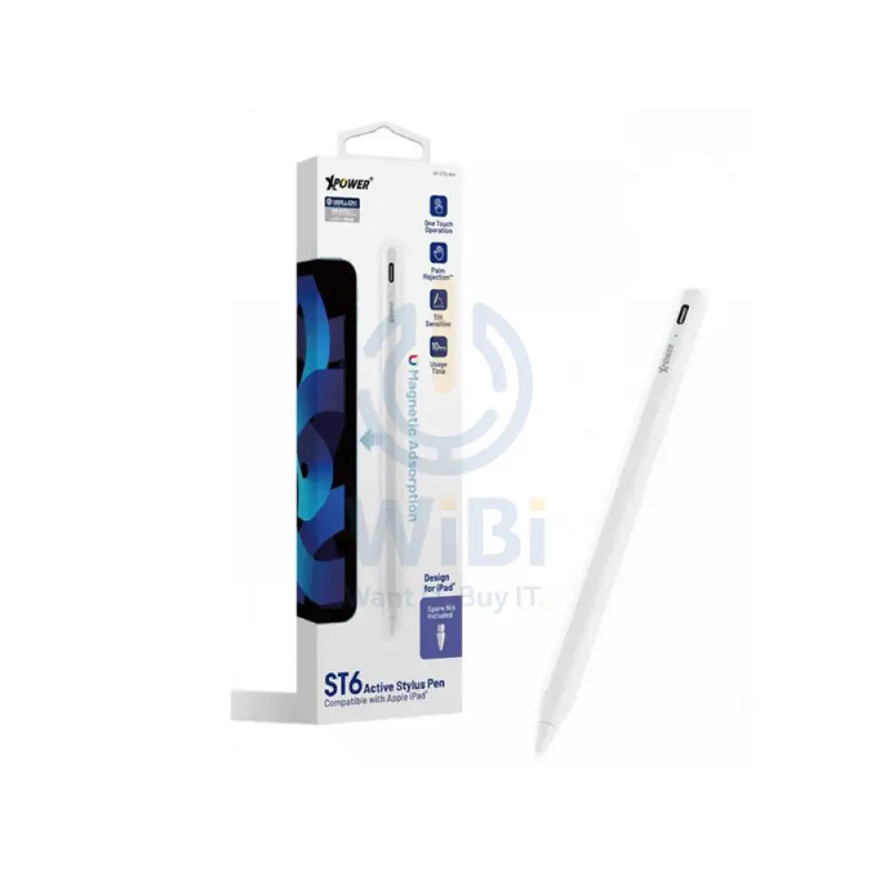 XPower ST6 Magnetic Active Stylus Pencil Compatible With Apple iPad with one extra nib - White Accessories > Mobiles &