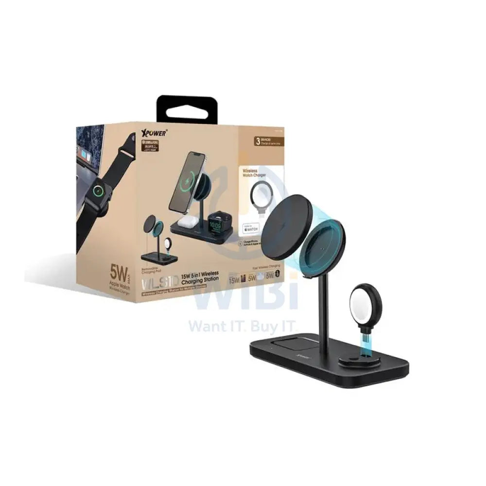 XPower WLS10 5 In1 MFW Magnetic Wireless Charging Station - 15W / Black Accessories > Power Adapters