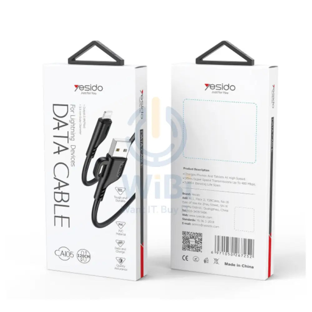 Yesido CA105 Charging Data Cable with Hook - 1.2M / USB / Lightning / Black Accessories > Cables & Converters > Cables