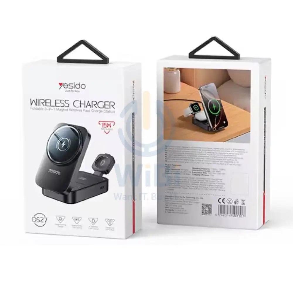 Yesido DS27 3-in-1 Desktop Wireless Charger - 15W / Black Accessories > Power Adapters