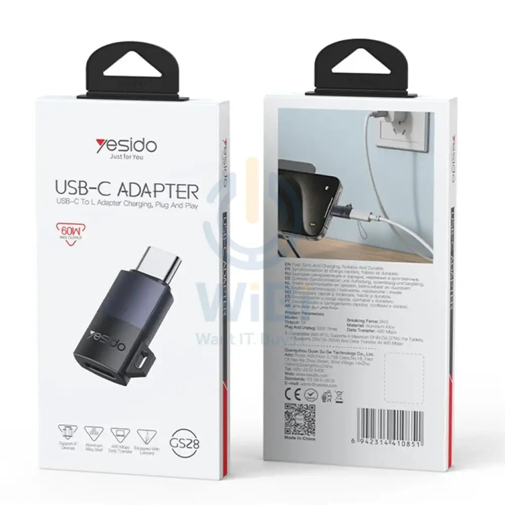 Yesido GS28 Lightning Charging Adapter - 60W / USB-C / Black Accessories > Cables & Converters > Converters
