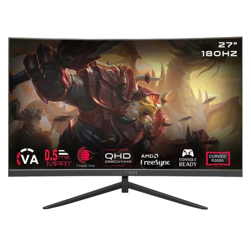 شاشة ألعاب منحنية جيم أون GOC27Q180VA، مقاس 27 بوصة، QHD، 180 هرتز، 0.5 مللي ثانية، HDMI 2.1، VGA، أسود