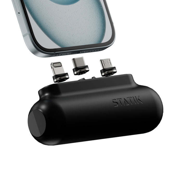 Statik Snap-N-Charge Magnetic Tips V3 Power Bank - 3200mAh / USB-C / Lightning / Micro USB / Black