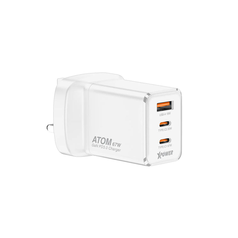 XPower ATOM 67W PD3.0/PPS/QC Foldable Plug Wall Charger - White