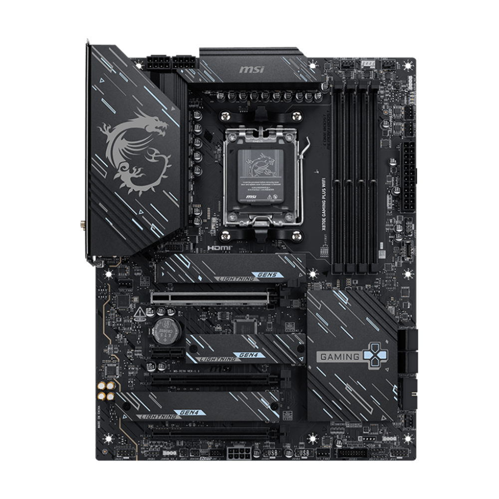 MSI X870E GAMING PLUS WIFI Motherboard - DDR5 / Wi-Fi / Bluetooth / HDMI / DisplayPort / USB - Black