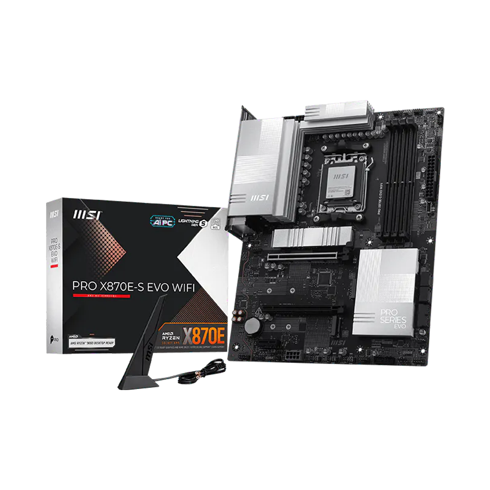 MSI PRO X870E-S EVO Motherboard - DDR5 / Wi-Fi / Bluetooth / HDMI / DisplayPort / USB - Black