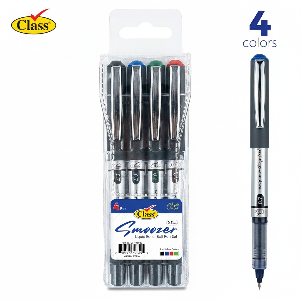 Class 0.7mm Colored Liquid Roller Ball Pen Set (Set of 4)