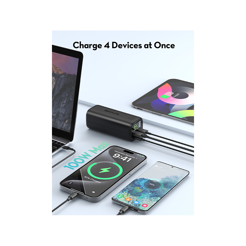 RavPower  2-Port USB-C and 2-Port USB-A PD 100W 20000mAh Digital Display Power Bank - Black