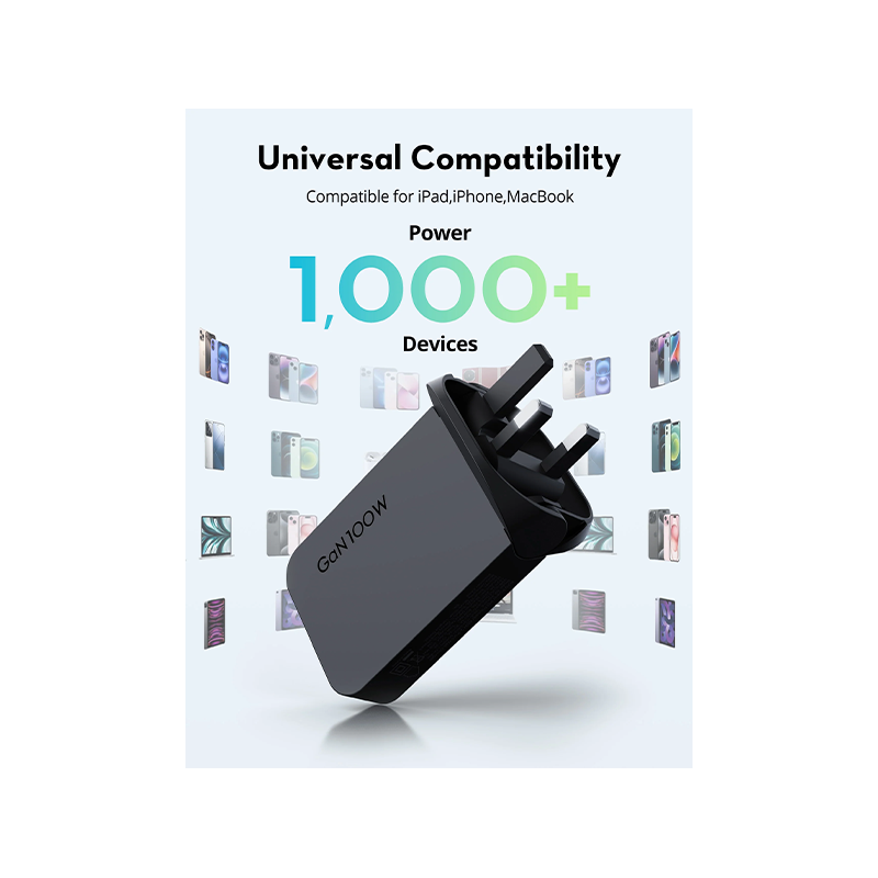 شاحن حائط راف باور بمنفذي USB-C وتقنيتي PD وGaN بقدرة 100 واط - أسود