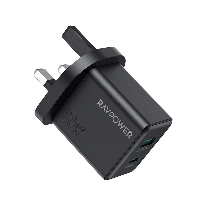 RavPower GaN Wall Charger PD 20W 1-Port USB-C and 1-Port USB-A - Black