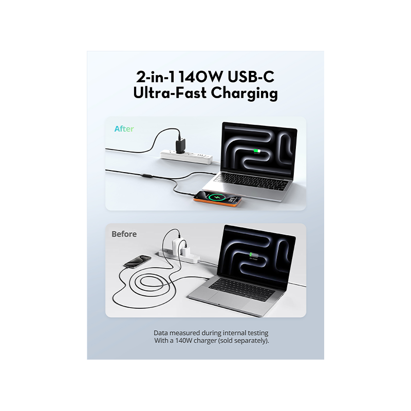 RavPower Cable 1.2m 2 in 1 USB-C to USB-C & USB-C - Black