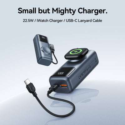 Vention Mini Power Bank with Built-in USB-C  Cable - 10000mAh / USB-C / USB-A / Grey