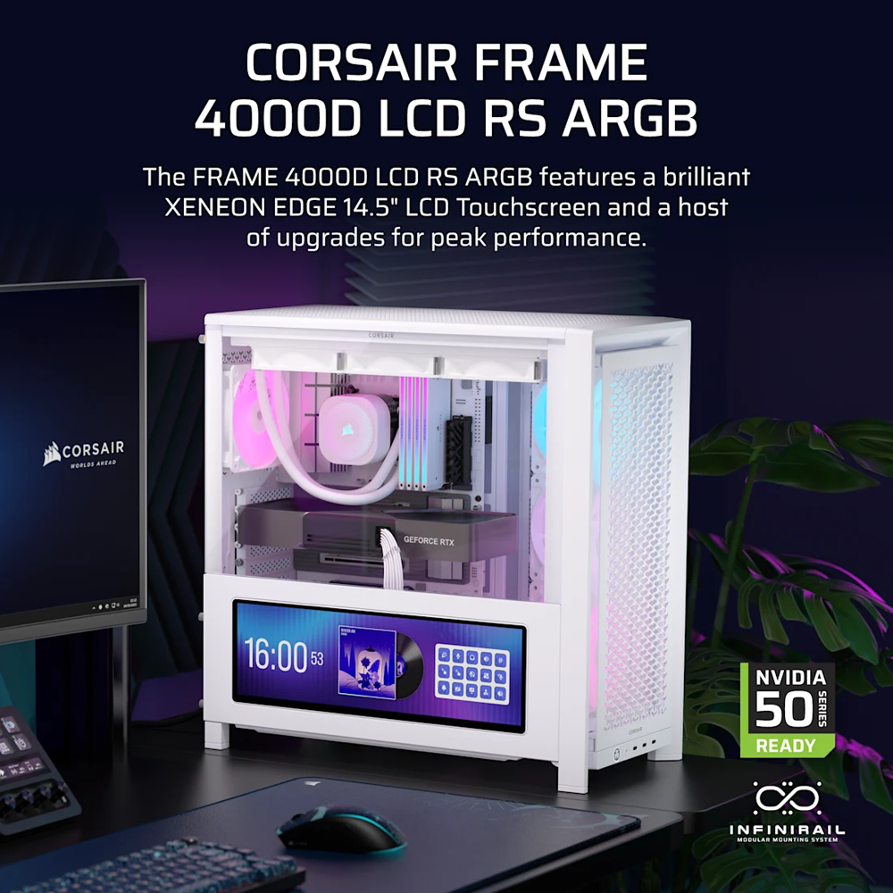 CORSAIR FRAME 4000D LCD RS ARGB Premium Mid Tower Case - White