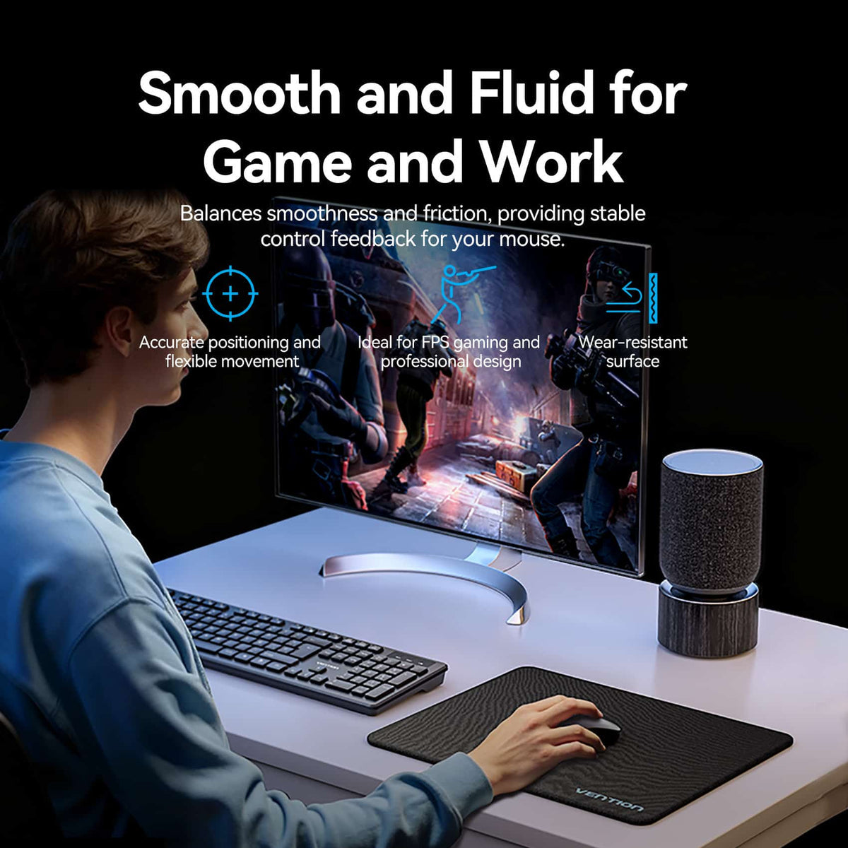 Vention FPS Smooth Surface Gaming Mouse Pad - 280*320mm / Black