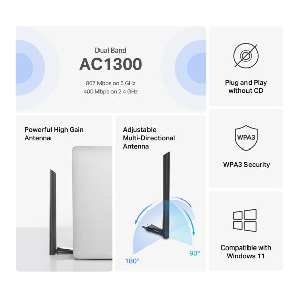 محول يو إس بي ميركوسيس MA30H AC1300 لاسلكي ثنائي النطاق وعالي الكسب