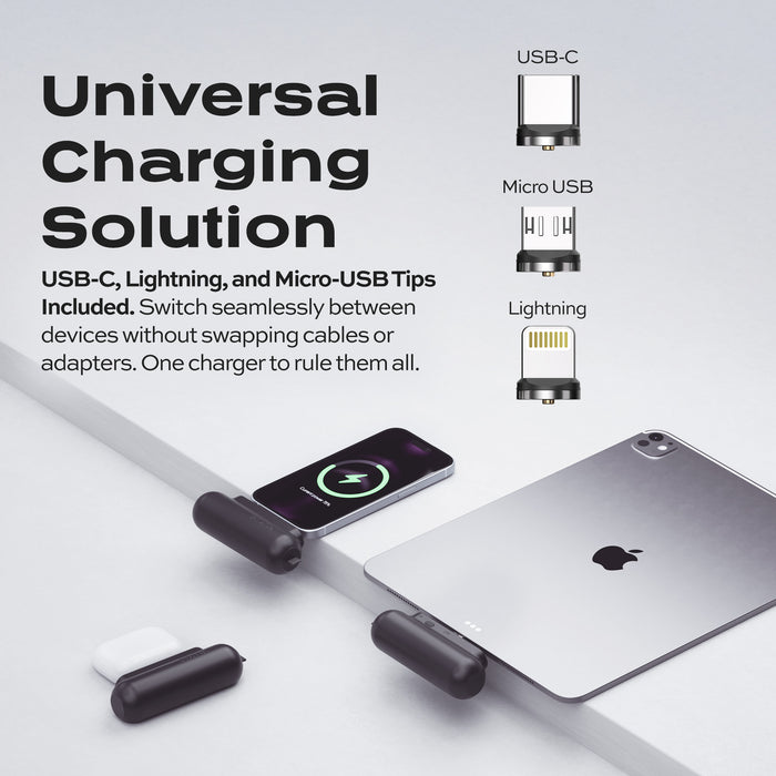 Statik Snap-N-Charge Magnetic Tips V3 Power Bank - 3200mAh / USB-C / Lightning / Micro USB / Black