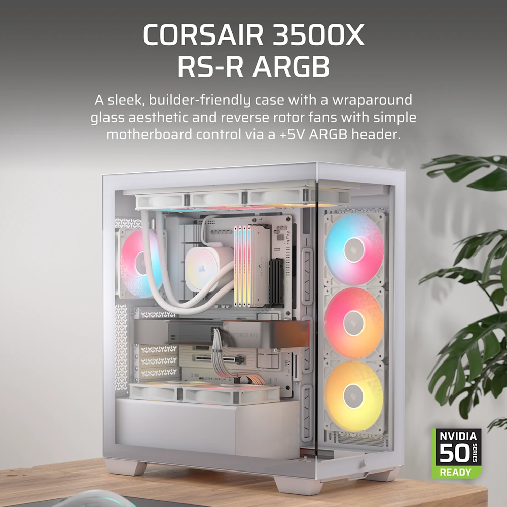 حافظة تاور متوسطة كورسير 3500X RS-R ARGB - أبيض