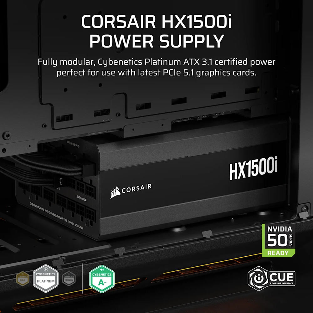 CORSAIR HX1500i Fully Modular Ultra-Low Noise Platinum ATX Power Supply (UK) - 1500W / Black