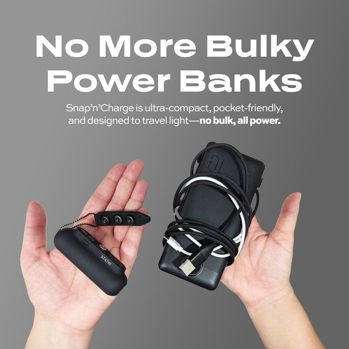 Statik Snap-N-Charge Magnetic Tips V3 Power Bank - 3200mAh / USB-C / Lightning / Micro USB / Black