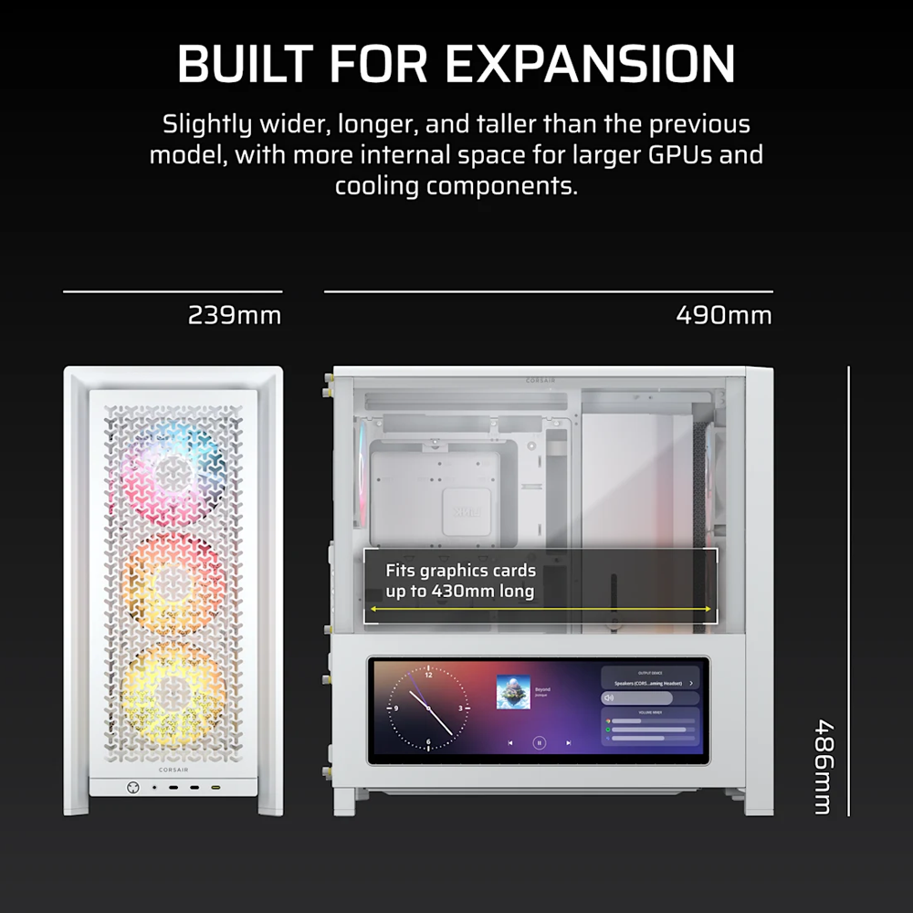 CORSAIR FRAME 4000D LCD RS ARGB Premium Mid Tower Case - White