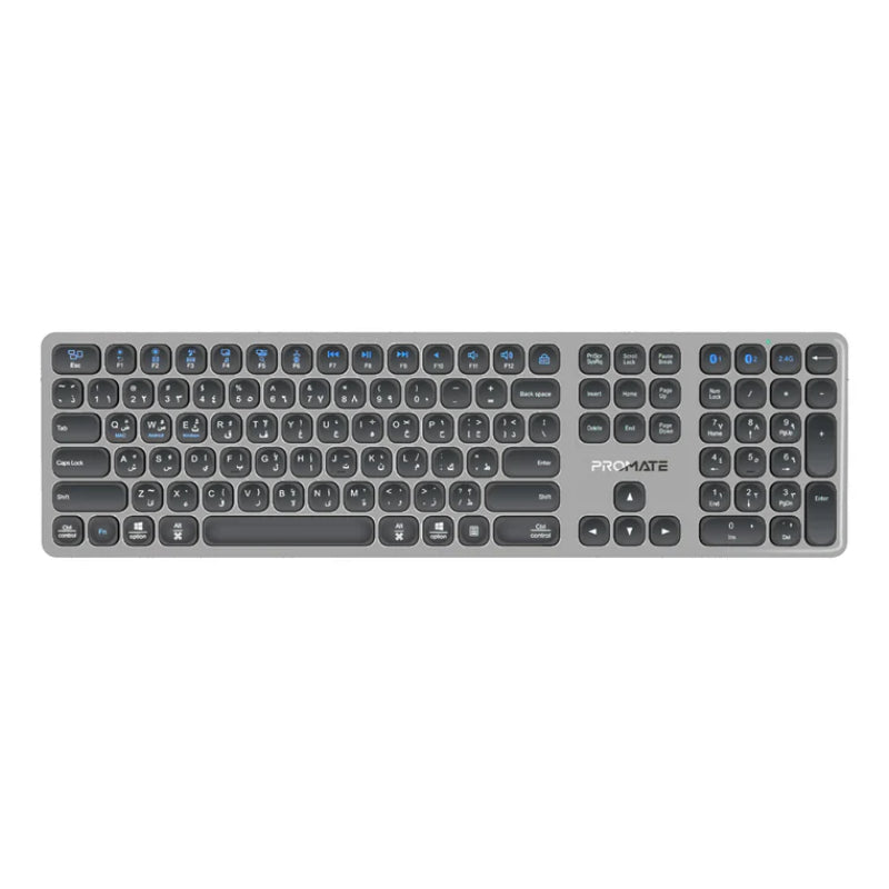 PROMATE Full-Size Triple-Mode Slim Wireless Keyboard w/ Scissor Keys & Multi-Device Connectivity (Bluetooth)
