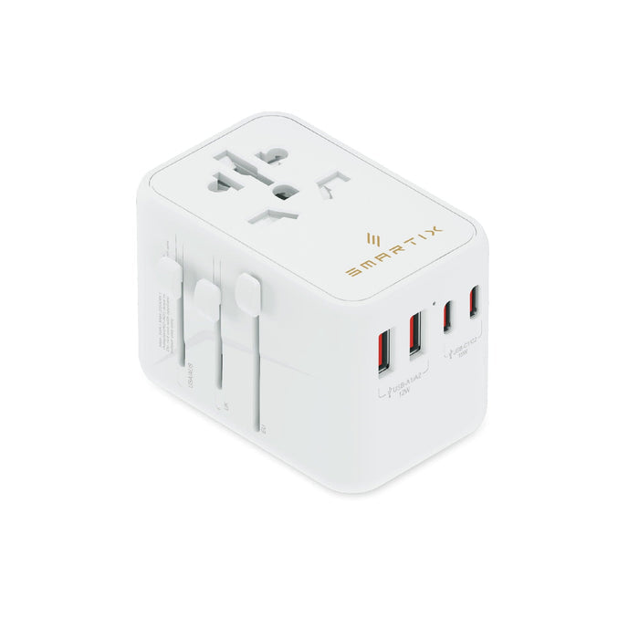 Smartix Premium International Travel Adapter - 100W / USB-A / USB-C / White
