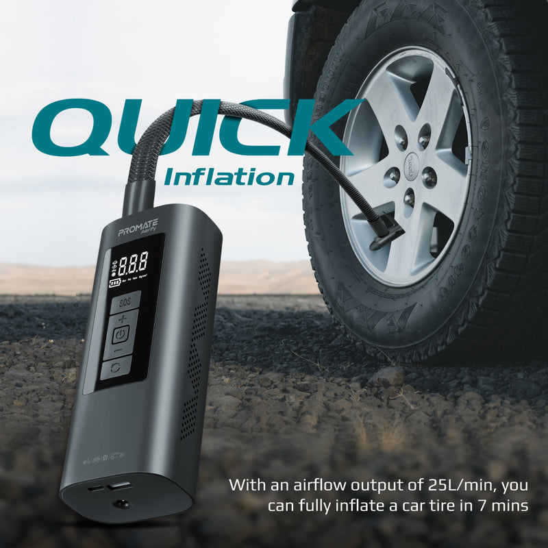 Promate Aerify 150PSI Portable Air Compressor with Power Bank - Black