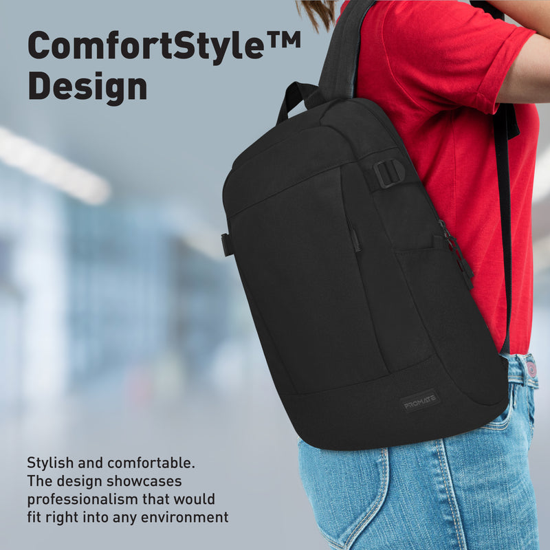 Promate Birger ComfortStyle Laptop Backpack for 15.6" - Black