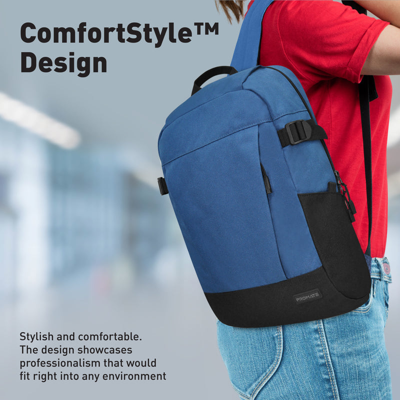 Promate Birger ComfortStyle Laptop Backpack for 15.6" - Blue