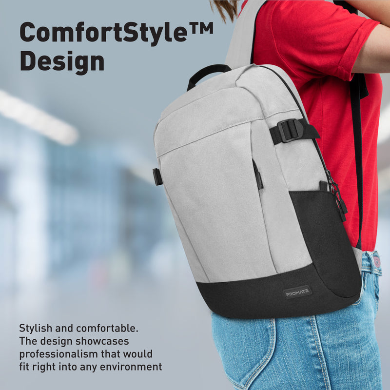 Promate Birger ComfortStyle Laptop Backpack for 15.6" - Grey