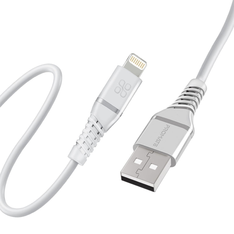 Promate PowerLine-Ai120 Data Sync & Charge Cable - USB-A / Lightning / White
