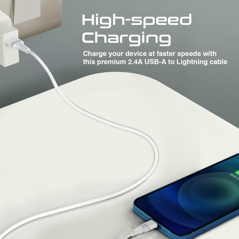 Promate PowerLine-Ai120 Data Sync & Charge Cable - USB-A / Lightning / White