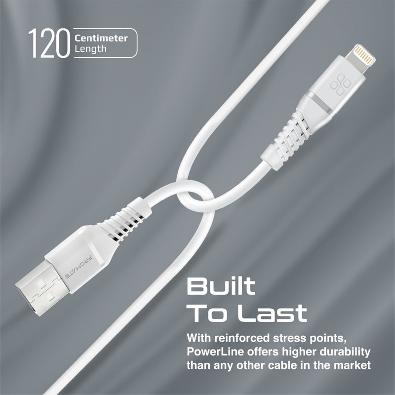 Promate PowerLine-Ai120 Data Sync & Charge Cable - USB-A / Lightning / White