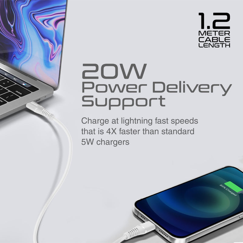 Promate PowerLine-Ci120 Connector Cable - 20W / USB-C / Lightning / White