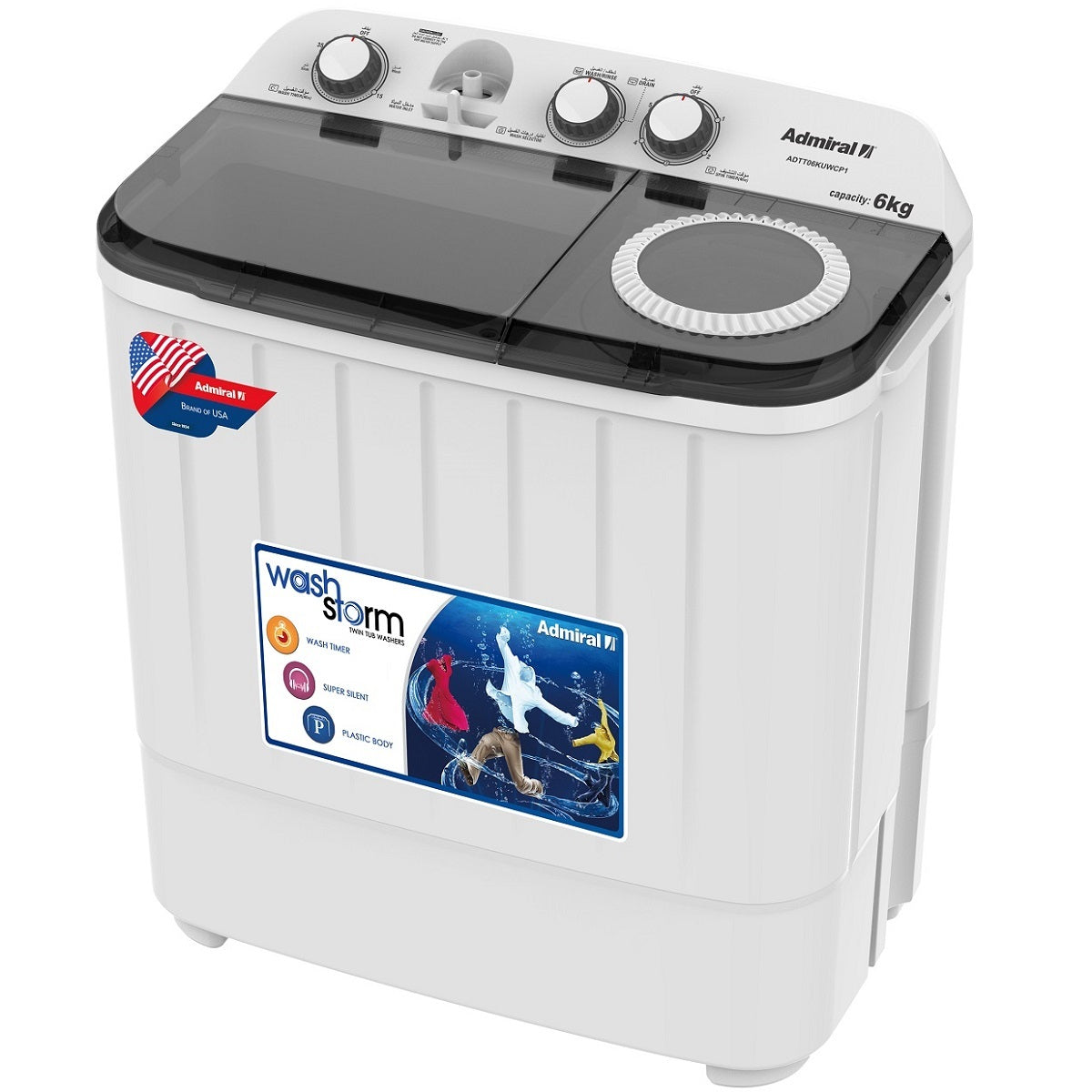 Admiral Twin Tub Washing Machine 6kg, White - ADTT06KUWCP1