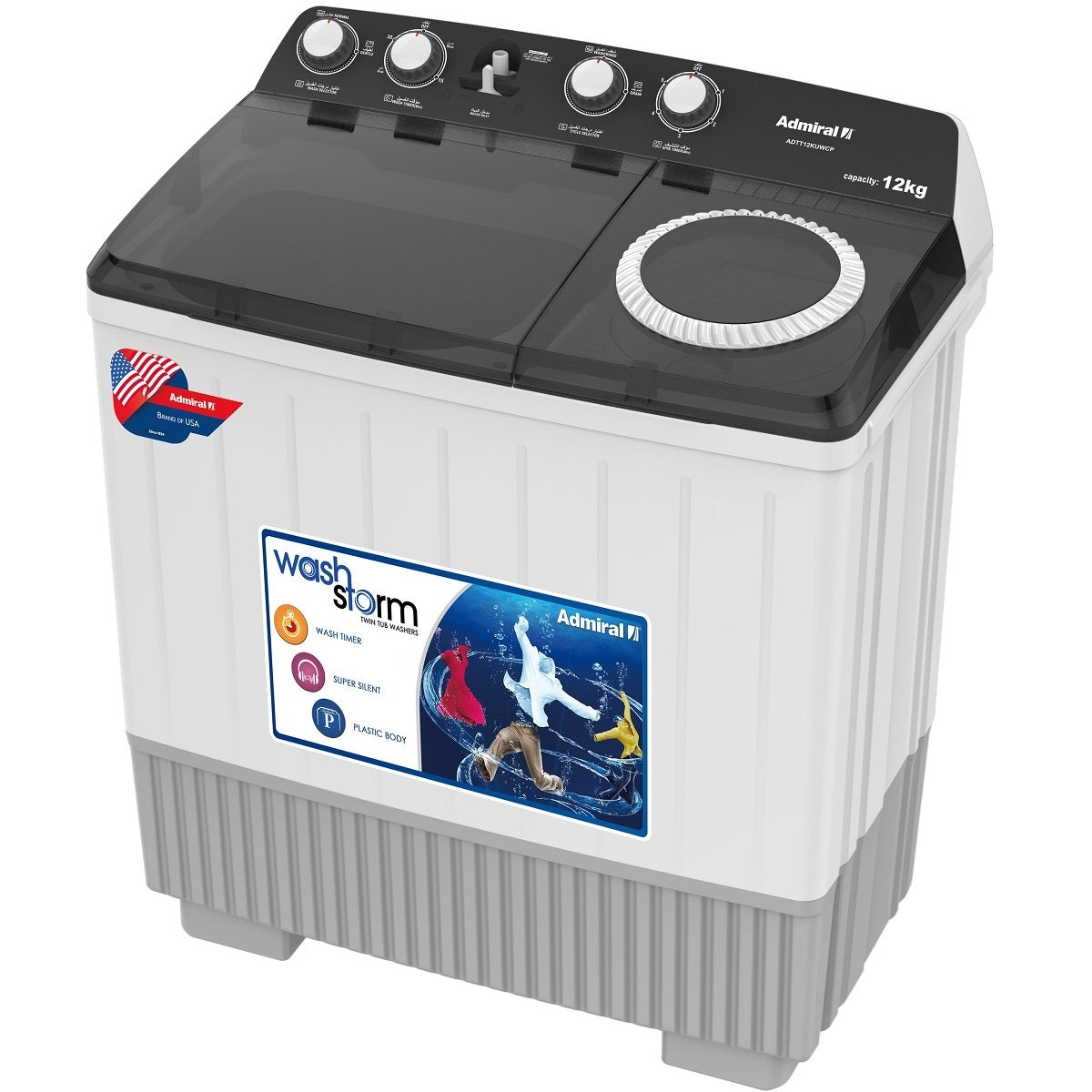 Admiral Twin Tub Washing Machine 12kg, White - ADTT12KUWCP