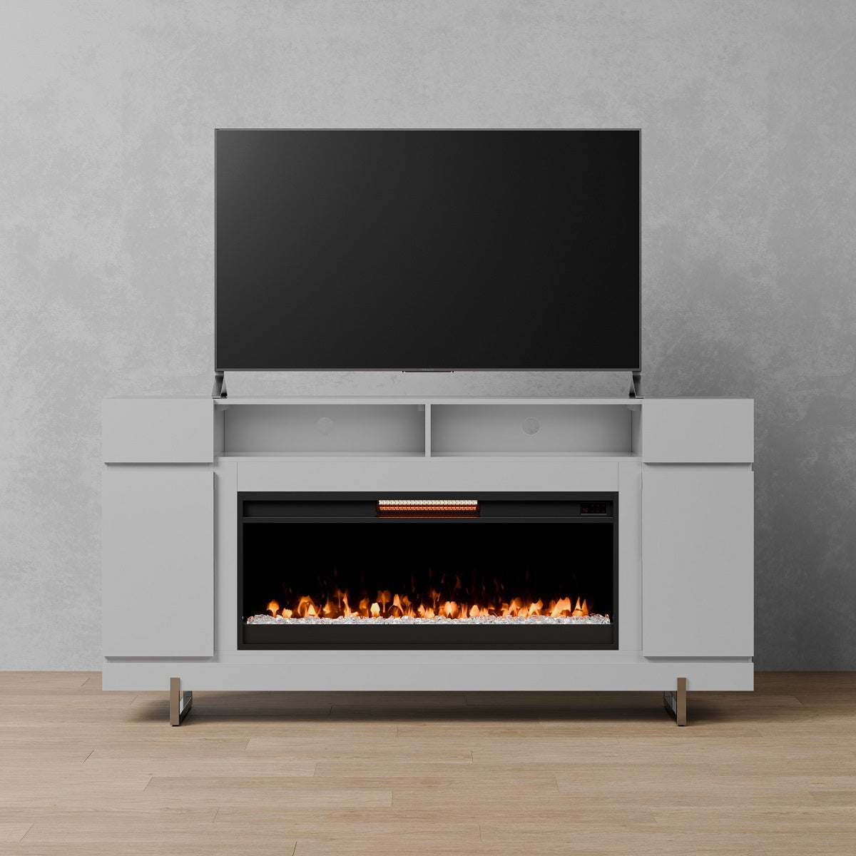 طاولة تلفزيون أوركا بتصميم عصري عالي اللمعان للشاشات حتى حجم 86 بوصة - E106-VENEER