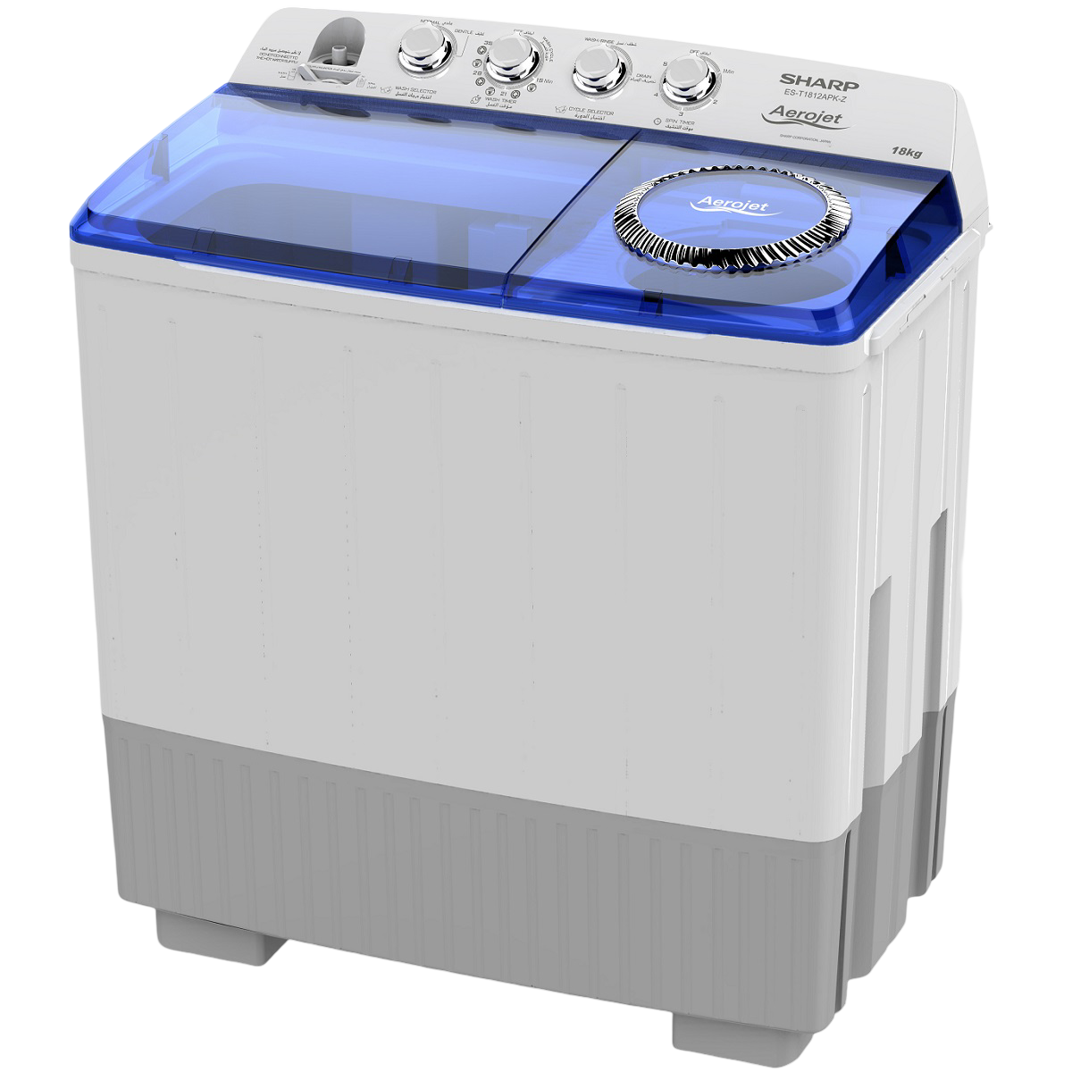 Sharp Twin Tub Washer 18kg Dryer 12kg, White - ES-T1812APK-Z