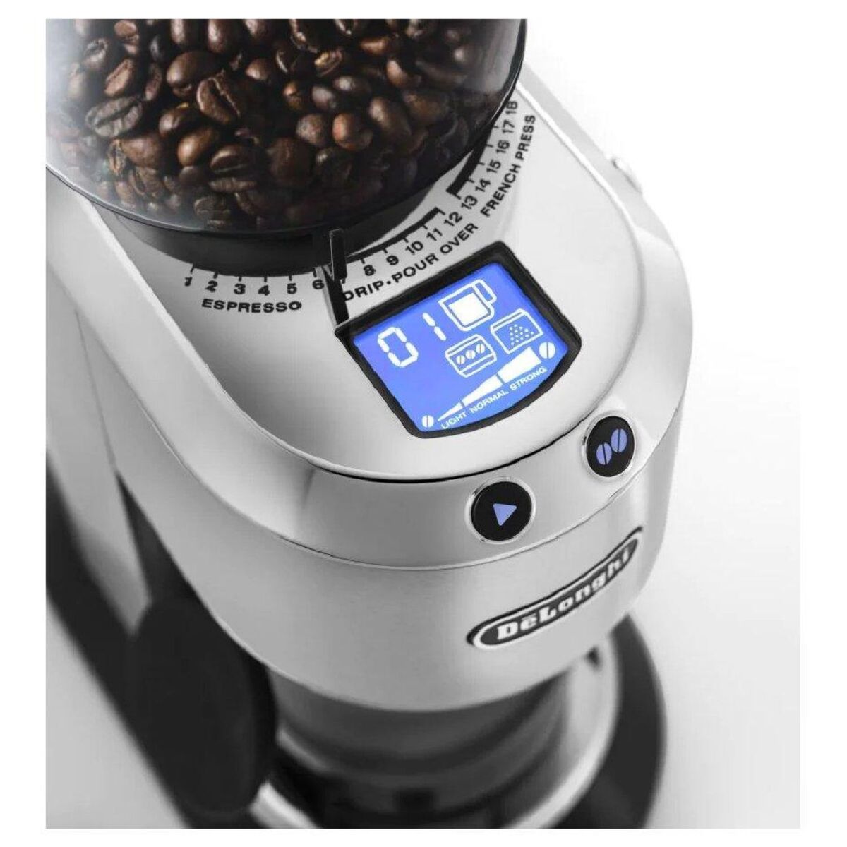 Delonghi Coffee Grinder With LCD Display- Silver - KG521.M