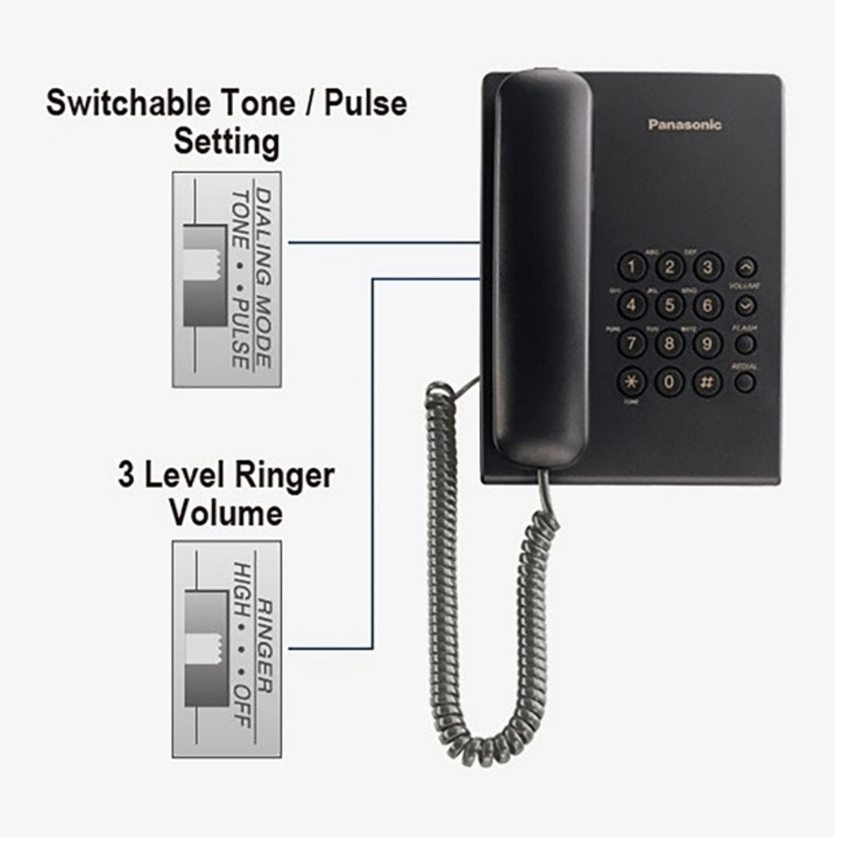 Panasonic Single Line Telephone Set - Black - KX-TS500FXB